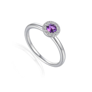 A&s Birthstone Collection 9ct White Gold Amethyst And Diamond February Birthstone Ring