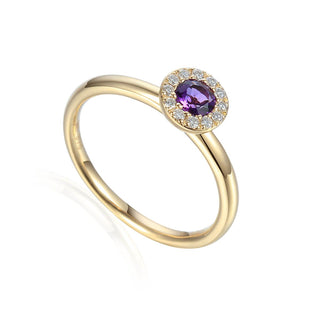A&s Birthstone Collection 9ct Yellow Gold Amethyst And Diamond February Birthstone Ring