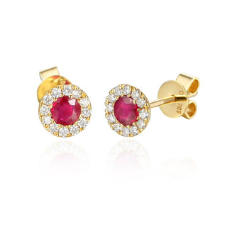 A&s Birthstone Collection 9ct Yellow Gold Ruby And Diamond July Birthstone Stud Earrings