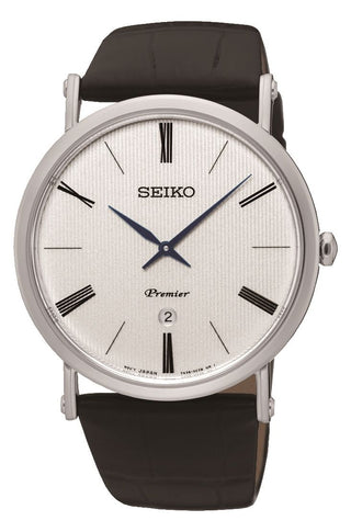 Seiko Premier Quartz Watch With Black Leather Strap