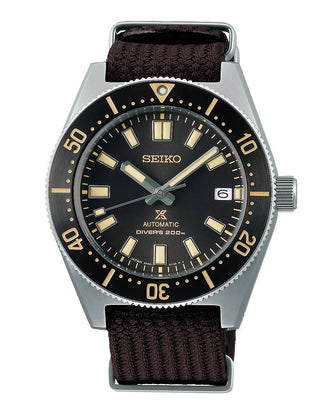 Seiko Prospex Gents Black Automatic Watch With A Brown Polyester Strap