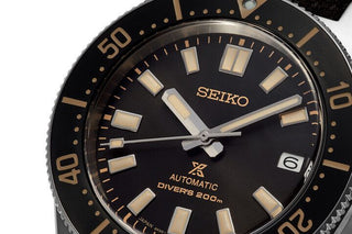 Seiko Prospex Gents Black Automatic Watch With A Brown Polyester Strap