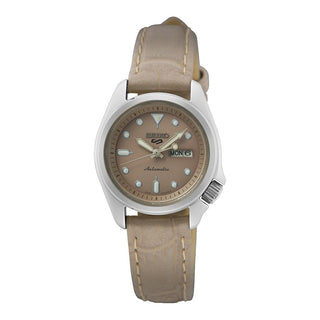 Seiko 5 Sports Ladies Automatic Watch With A Cream Leather Strap