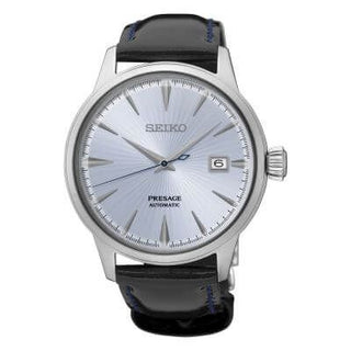 Seiko Presage Gents Blue Automatic Watch With A Black Leather Strap