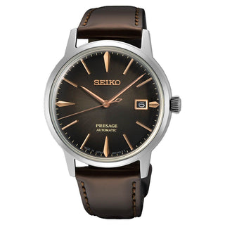 Seiko Presage Gents Brown Automatic Watch With A Brown Leather Strap