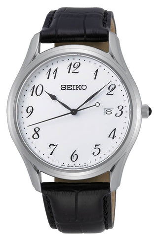 Seiko Gents Stainless Steel Quartz Watch With A Black Leather Strap