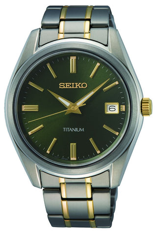 Seiko Gents Green Titanium Watch With A Two Tone Bracelet