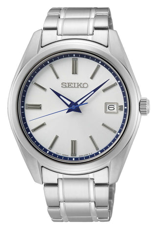 Seiko Gents Stainless Steel White And Blue Quartz Watch