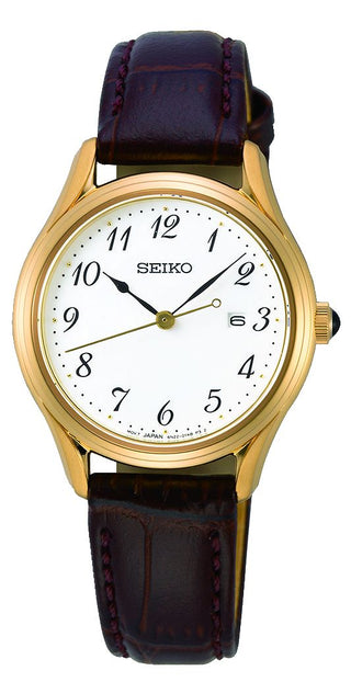 Seiko Gents Yellow Gold Plated Classic Watch With A Brown Leather Strap