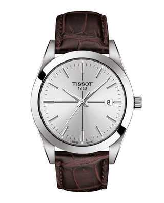Tissot Gentleman 40mm Silver Quartz Watch With A Brown Leather Strap