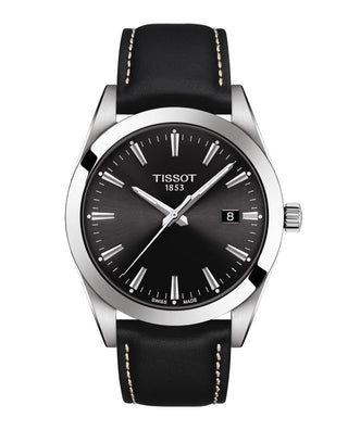 Tissot Gents Black Quartz Watch With A Black Leather Strap