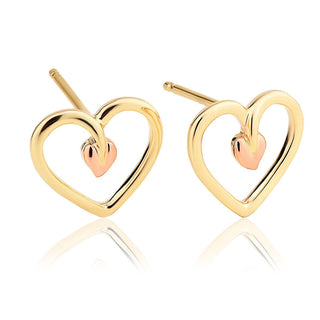 Clogau 9ct Yellow Gold Tree Of Life Heart Stud Earrings
