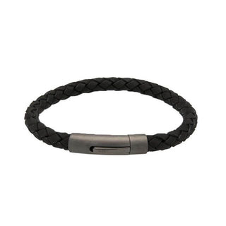 Unique & Co Black Leather Bracelet With Matte Clasp - 21cm