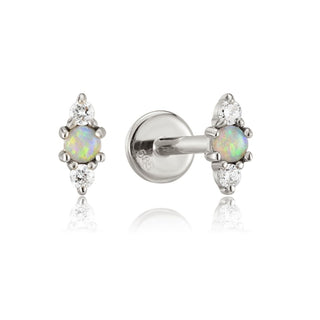 A&s Ear Styling Collection 14ct White Gold Opal And Diamond 3 Stone Single Stud Earring