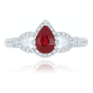 18ct White Gold 0.95ct Ruby And Diamond 3 Stone Ring With Stone Set Shoulders