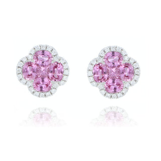 18ct White Gold 1.82ct Pink Sapphire And Diamond Clover Cluster Stud Earrings
